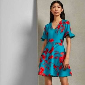Ted Baker - Turquoise and red floral fit & flare - 10